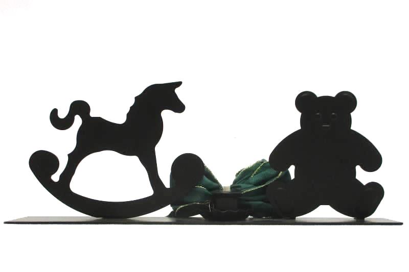 Current Black Metal Taper Candle Holder Bear Rocking Horse Green Bow Candle