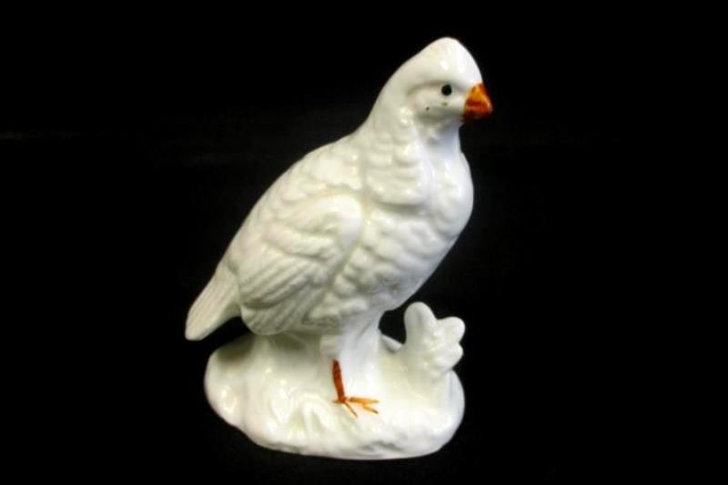 Bone China Figurines White Quail And Gray White Dog