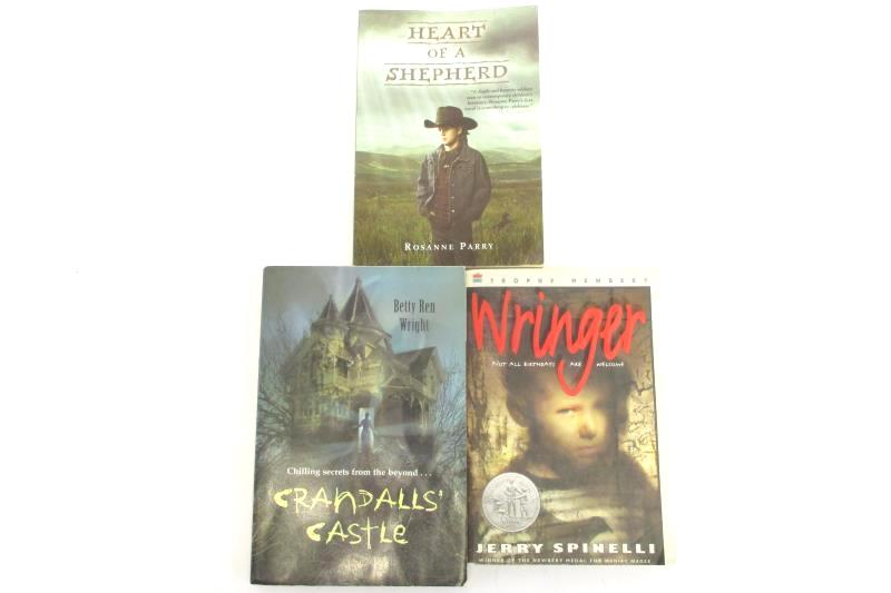 Lot of 3 Paperback Novels Ages 8-12 Wringer Heart of a Shepherd Crandall Castle