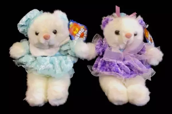 Lot of 2 King Plush White Girl Teddy Bears Wearing Dresses 9 in