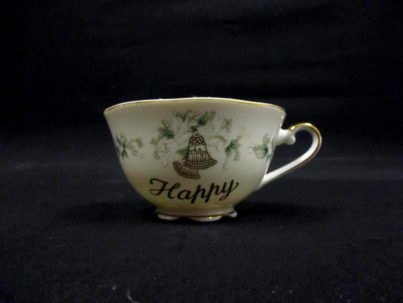 Lot of 2 Vintage Lefton China Hand Painted Tea Cups Saucers Happy Anniversary