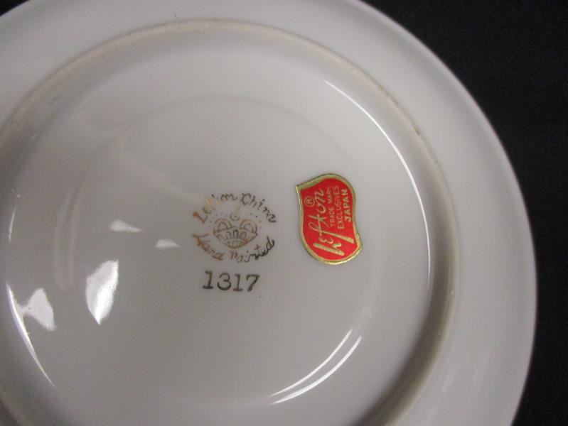 Lot of 2 Vintage Lefton China Hand Painted Tea Cups Saucers Happy Anniversary
