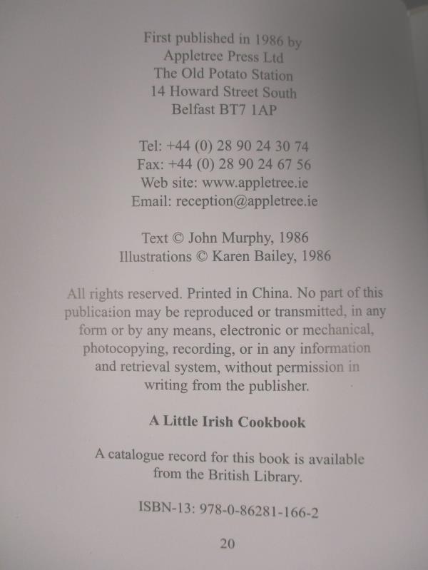 Little Irish Cook Book Hardcover John Murphy Appletree Press 1996
