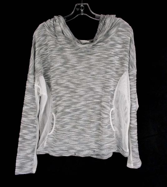 JOA Top Long Sleeve Hooded Grey Terry Mesh Oversize Sweatshirt Sweater Womens S