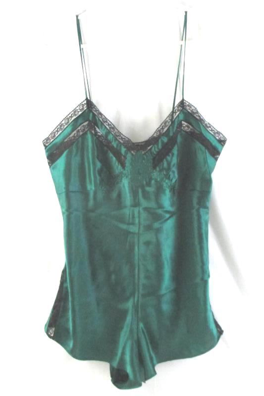 Victoria's Secret Emerald Green Satin Teddy Sleepwear Women's Size M