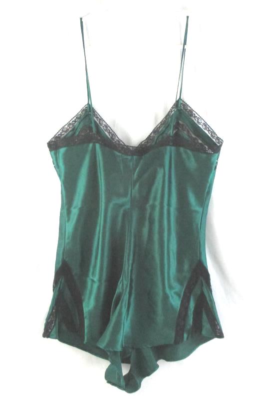 Victoria's Secret Emerald Green Satin Teddy Sleepwear Women's Size M