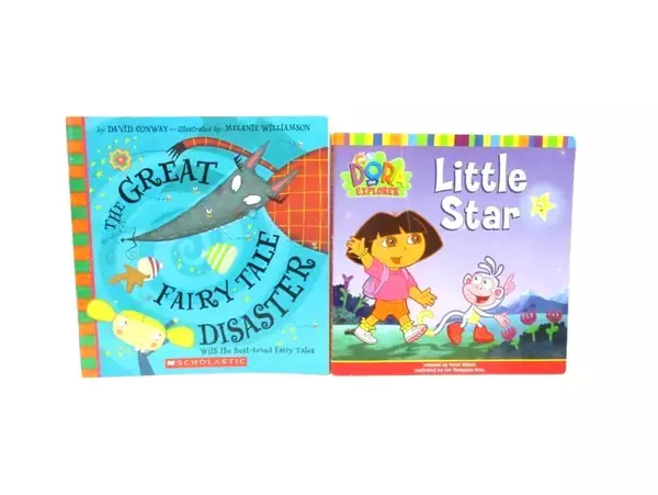 Lot of 4 Children's Paperback Books Dora Great Fairy Tale Disaster Kissing Hand