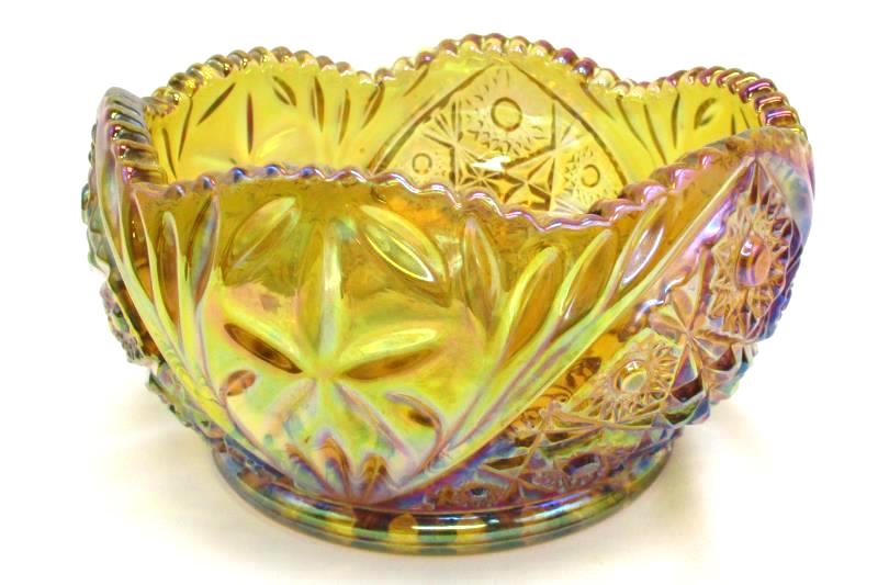 Vintage Amber Carnival Glass Bowl Unknown Pattern or Maker