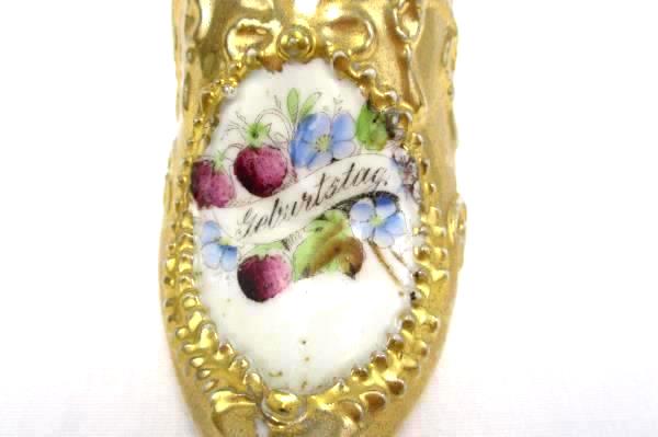 Vintage German Porcelain Geburtstag Birthday Shoe & Cup White Gold Tone Detail