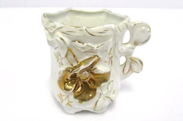 Vintage German Porcelain Geburtstag Birthday Shoe & Cup White Gold Tone Detail