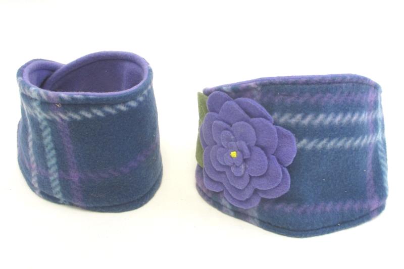 Headband and Neck Warmer Fleece Girl's Ear Warming Purple Flower Green Leaf