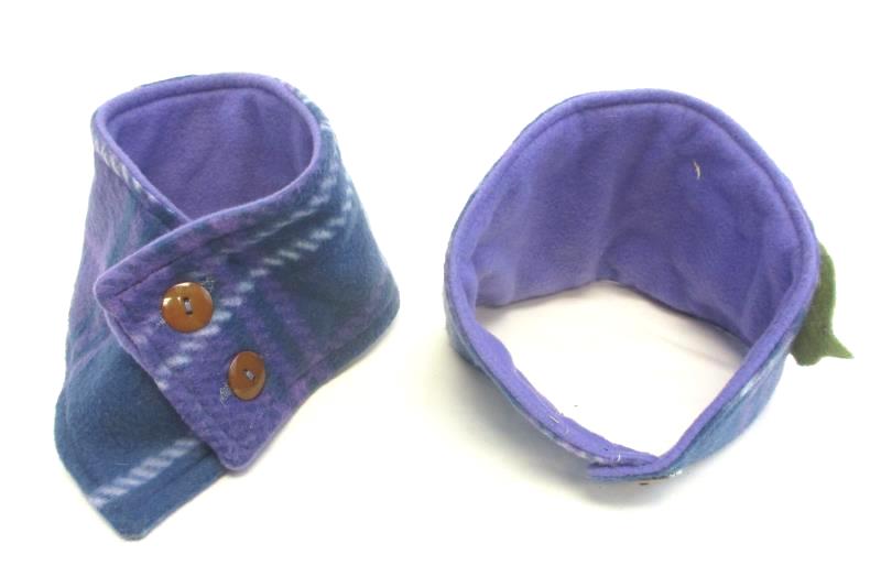 Headband and Neck Warmer Fleece Girl's Ear Warming Purple Flower Green Leaf