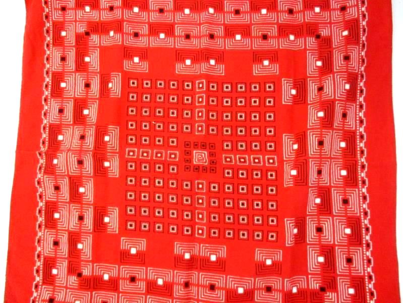 Fast Color Biker Bandanna Red Squares Geometric Print Cotton