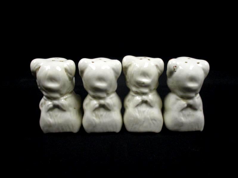 Lot of 4 Vintage 1940's Ceramic Mouse Salt Pepper Shakers Cork Bottoms