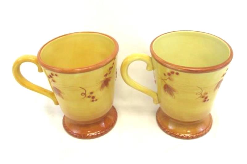 Set of 2 Fitz and Floyd Del Vino Grapevine Coffee Cups Mugs Pedestal Handle