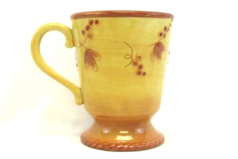 Set of 2 Fitz and Floyd Del Vino Grapevine Coffee Cups Mugs Pedestal Handle