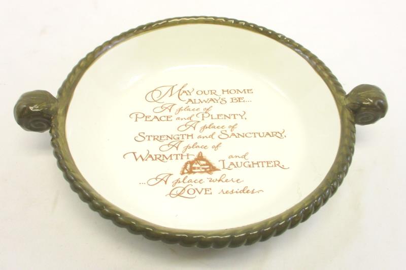 Casserole Dish Decorative Ceramic With Blessing Yellow Brown 10in Peace Plenty