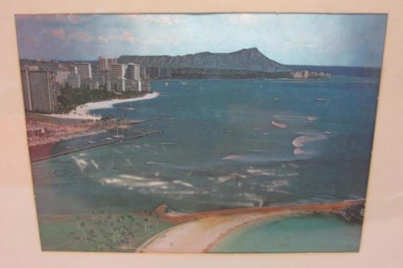 Lot of 2 Vtg Metal Etched Hawaii Memorabilia Art Framed Palm Trees Beach City