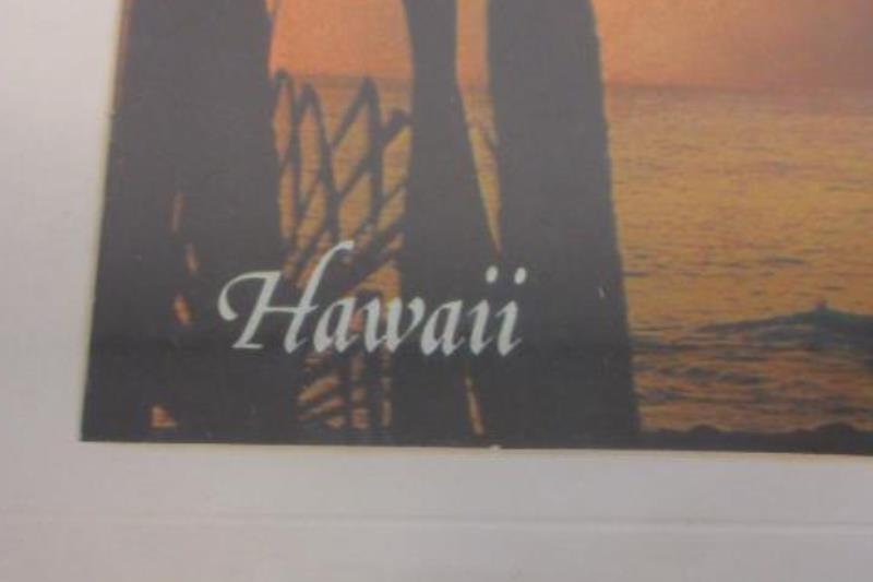 Lot of 2 Vtg Metal Etched Hawaii Memorabilia Art Framed Palm Trees Beach City