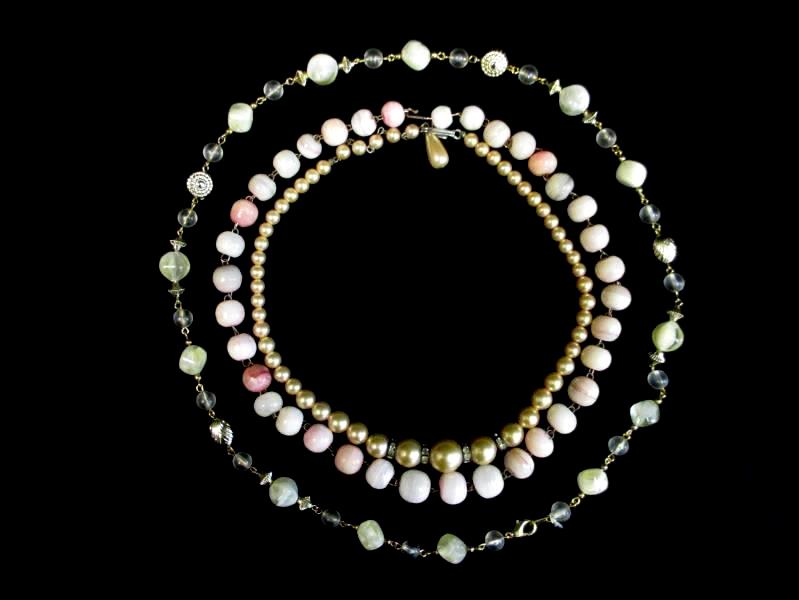 Lot of 3 Vintage Beaded Necklaces Clasp Closure Faux Pearls Pink Tones