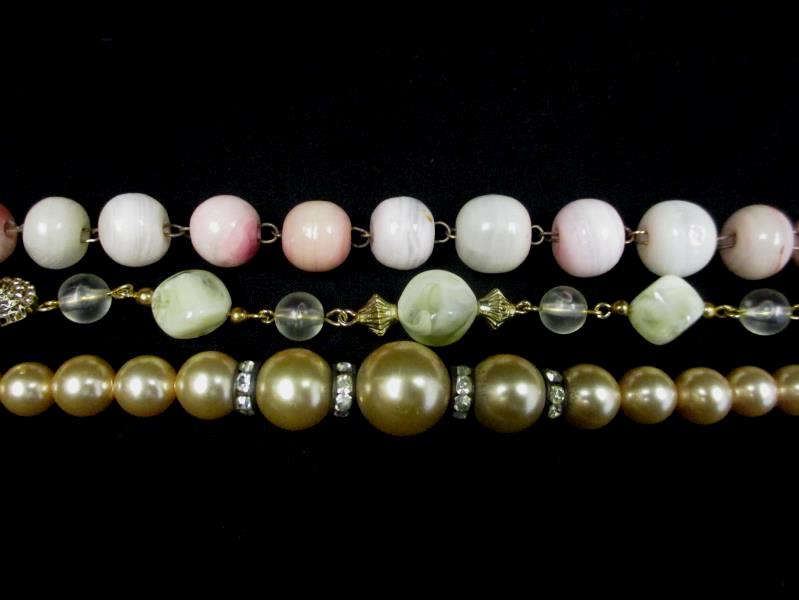 Lot of 3 Vintage Beaded Necklaces Clasp Closure Faux Pearls Pink Tones