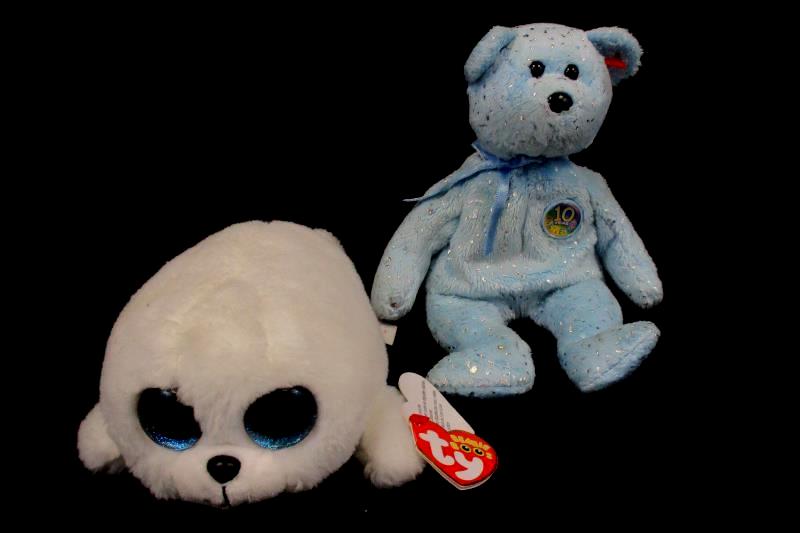 Lot Of 5 Stuffed Animal Plush Dolls Ty Beanie Babies Boo Dog Fiesta Siam Decade