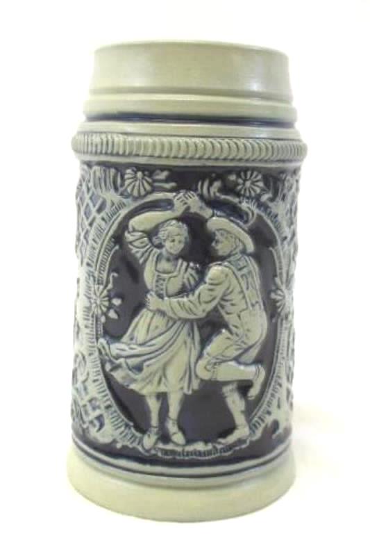 Vintage Thewalt Pottery Beer Stein West Germany Blue Gray Couple Dancing
