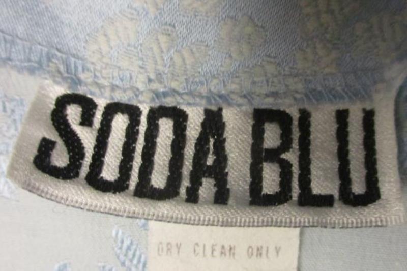 Soda Blu Mini Skirt Blue Satin White Floral Straight Zip Closure Size Medium