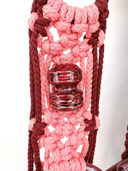 Set of 2 Vintage Macrame Towel Holders Owl Hanging Pink Boho Hippie 70s Craft