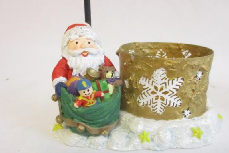 Lot of 2 Robert Alan Santa Candle Holders Street Light Bag Of Toys Snow