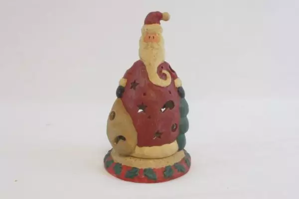 Ceramic Santa Tealight Candle Holder Star Cut Outs 2 Piece Set Red Green Brown