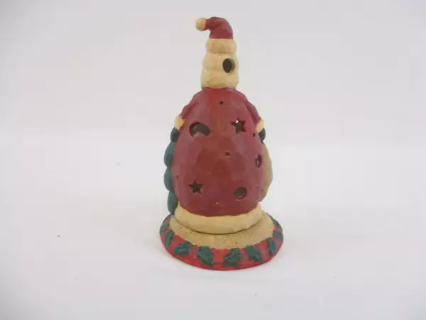 Ceramic Santa Tealight Candle Holder Star Cut Outs 2 Piece Set Red Green Brown