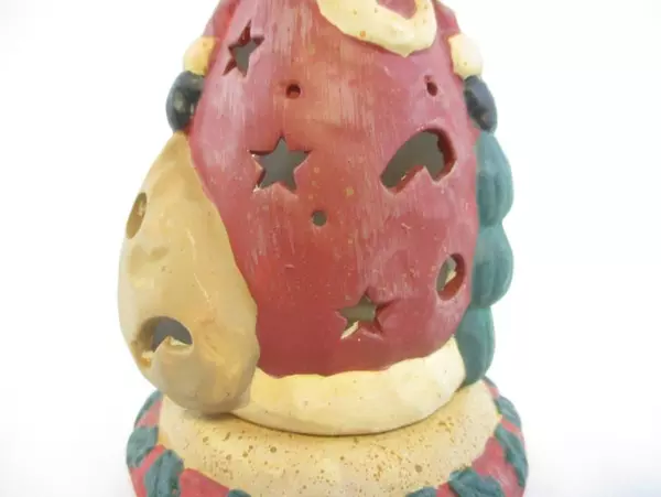 Ceramic Santa Tealight Candle Holder Star Cut Outs 2 Piece Set Red Green Brown