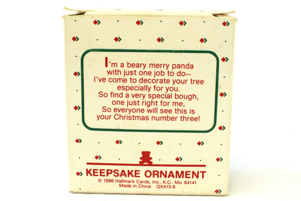 Handcrafted Hallmark Keepsake Ornament Dated 1986 Panda Child's 3rd Christmas