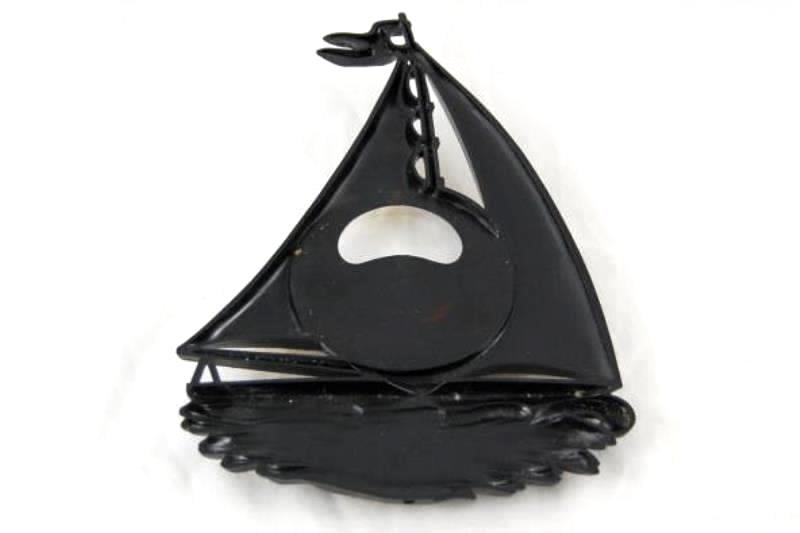 Vintage Plastic Sail Boat Wall Decor Frame German Black Gold Toned
