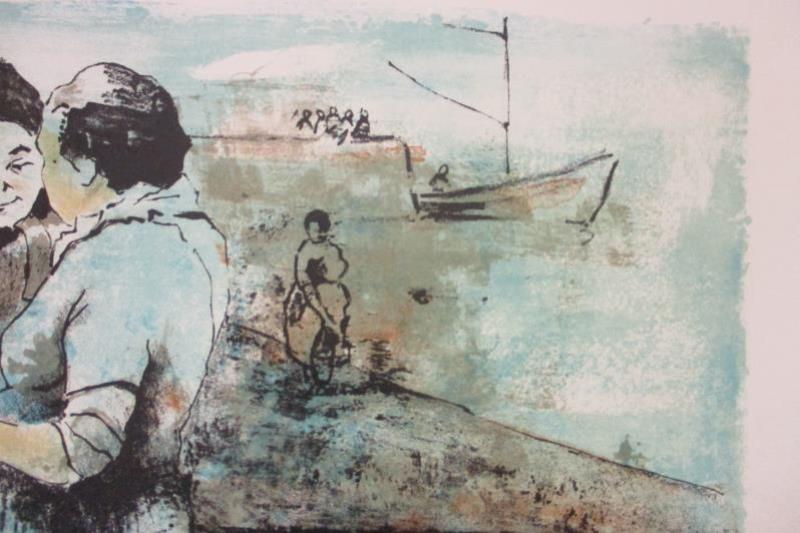 Abstract of Women Harvesters Signed Four Women Blue No Frame