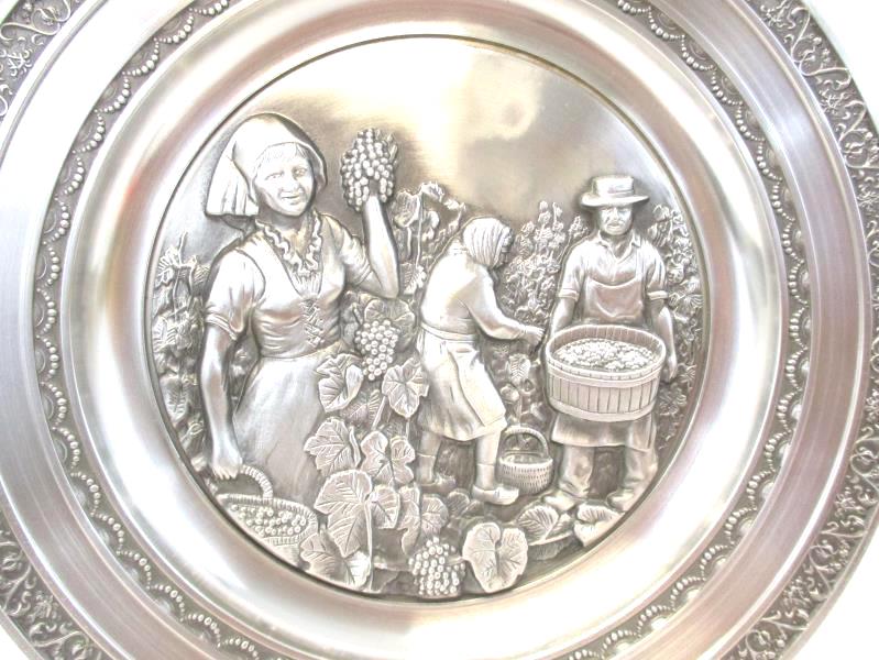 Vtg Etain Des Vieux Moulins 97% Garantie Pewter Collectors Plate Grape Harfst