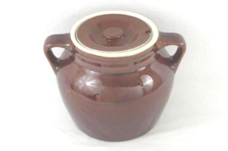 Hall Ceramic Brown Glazed Cookie Jar Handles Lids Medium Size