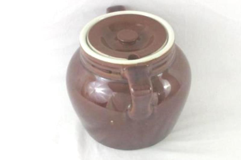Hall Ceramic Brown Glazed Cookie Jar Handles Lids Medium Size