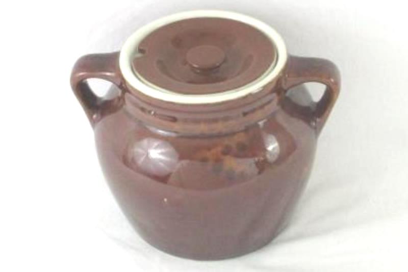 Hall Ceramic Brown Glazed Cookie Jar Handles Lids Medium Size