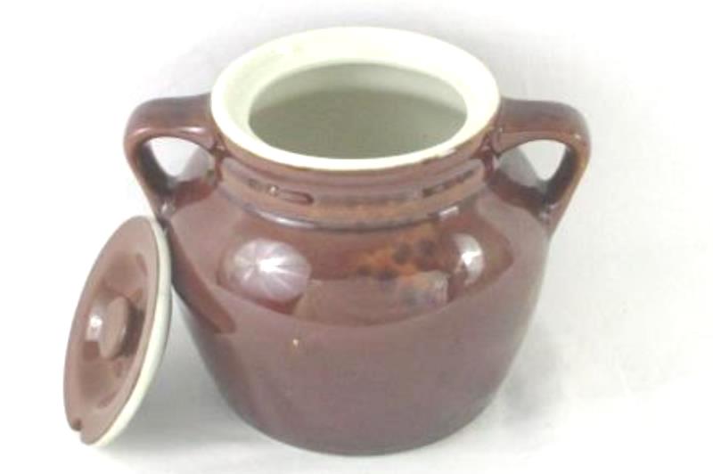 Hall Ceramic Brown Glazed Cookie Jar Handles Lids Medium Size