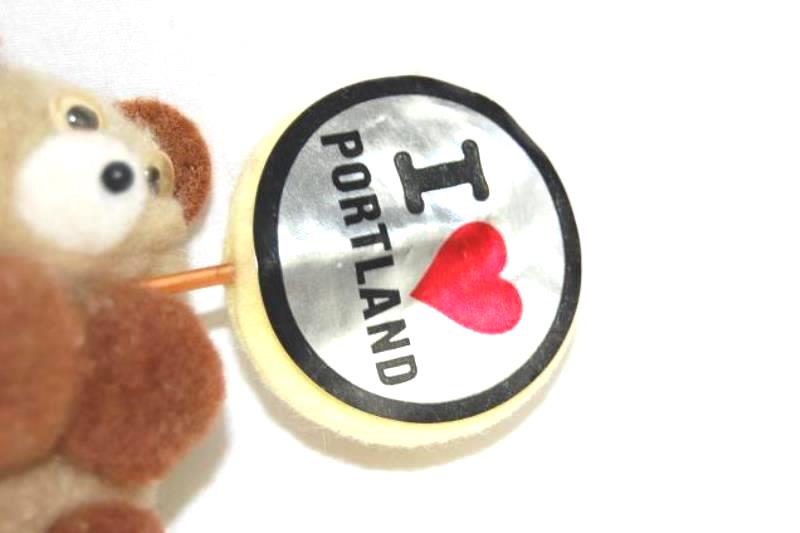 Vintage I Love Portland Oregon Miniature Bear Fuzzy Ball Googly Eyes