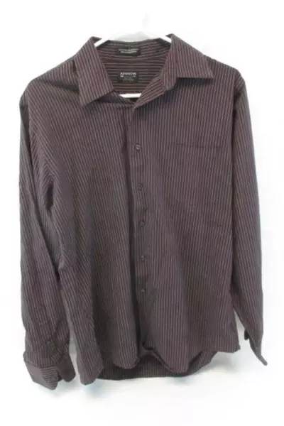 Arrow Fitted Men's Button Down Shirt Large Red Gray Striped Size 34/35
