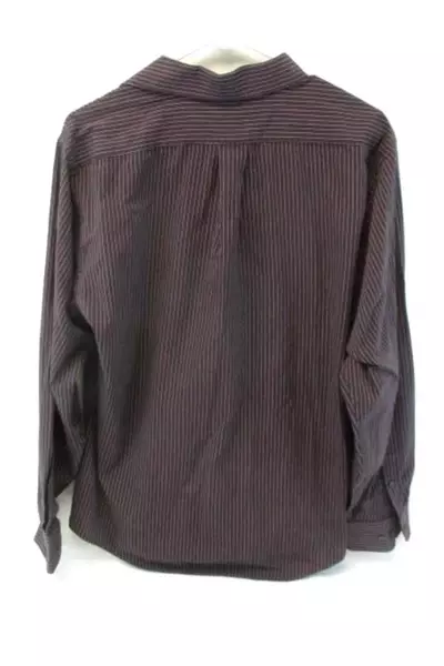Arrow Fitted Men's Button Down Shirt Large Red Gray Striped Size 34/35
