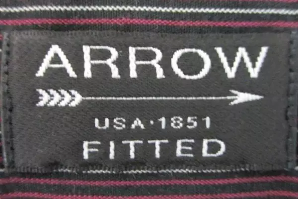 Arrow Fitted Men's Button Down Shirt Large Red Gray Striped Size 34/35