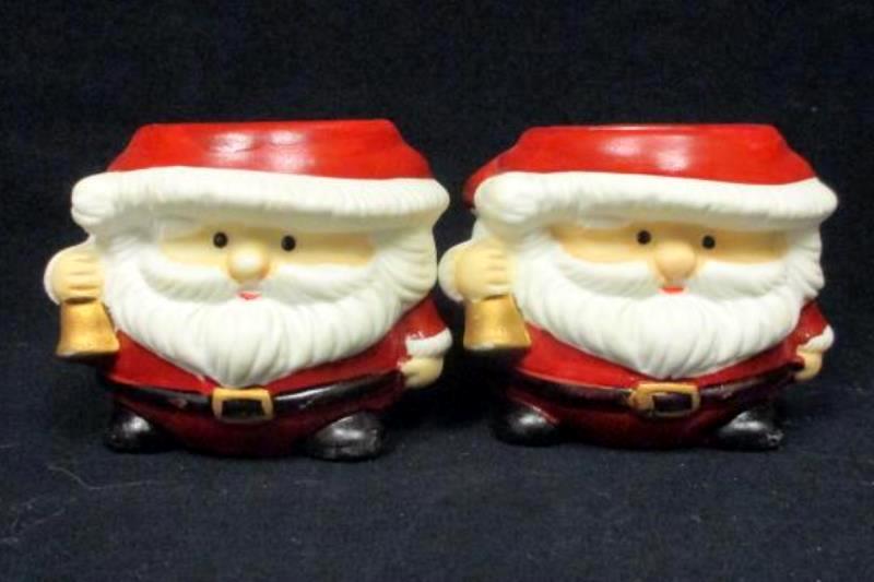 Lot of Santa Christmas Decor Candle Holders Ceramic Basket Trinket Box