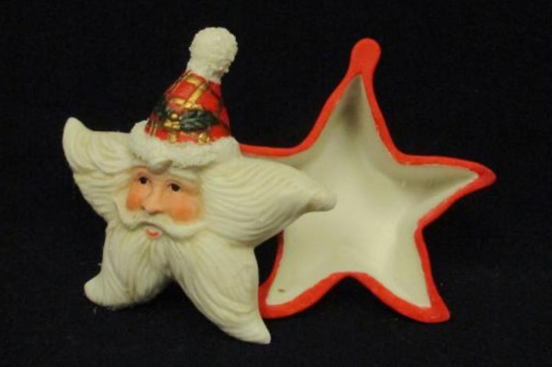 Lot of Santa Christmas Decor Candle Holders Ceramic Basket Trinket Box