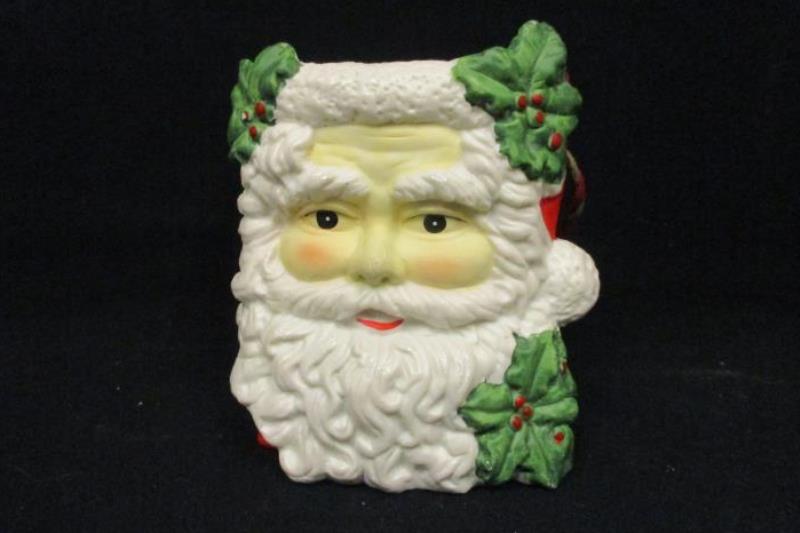 Lot of Santa Christmas Decor Candle Holders Ceramic Basket Trinket Box