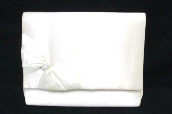 Vintage La Regale Eggshell Satin Purse Clutch Bow Rhinestone Detail