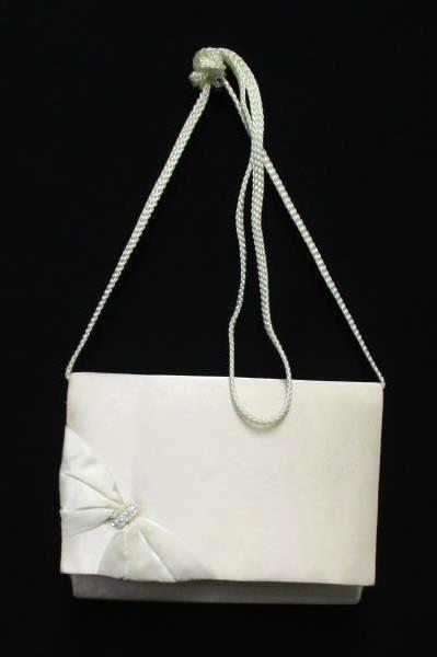 Vintage La Regale Eggshell Satin Purse Clutch Bow Rhinestone Detail